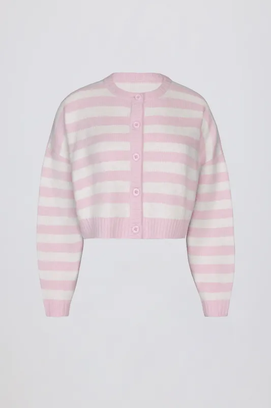 Soft Knit Stripe Cropped Cardigan in Pink Stripe sold by Bo + Tee