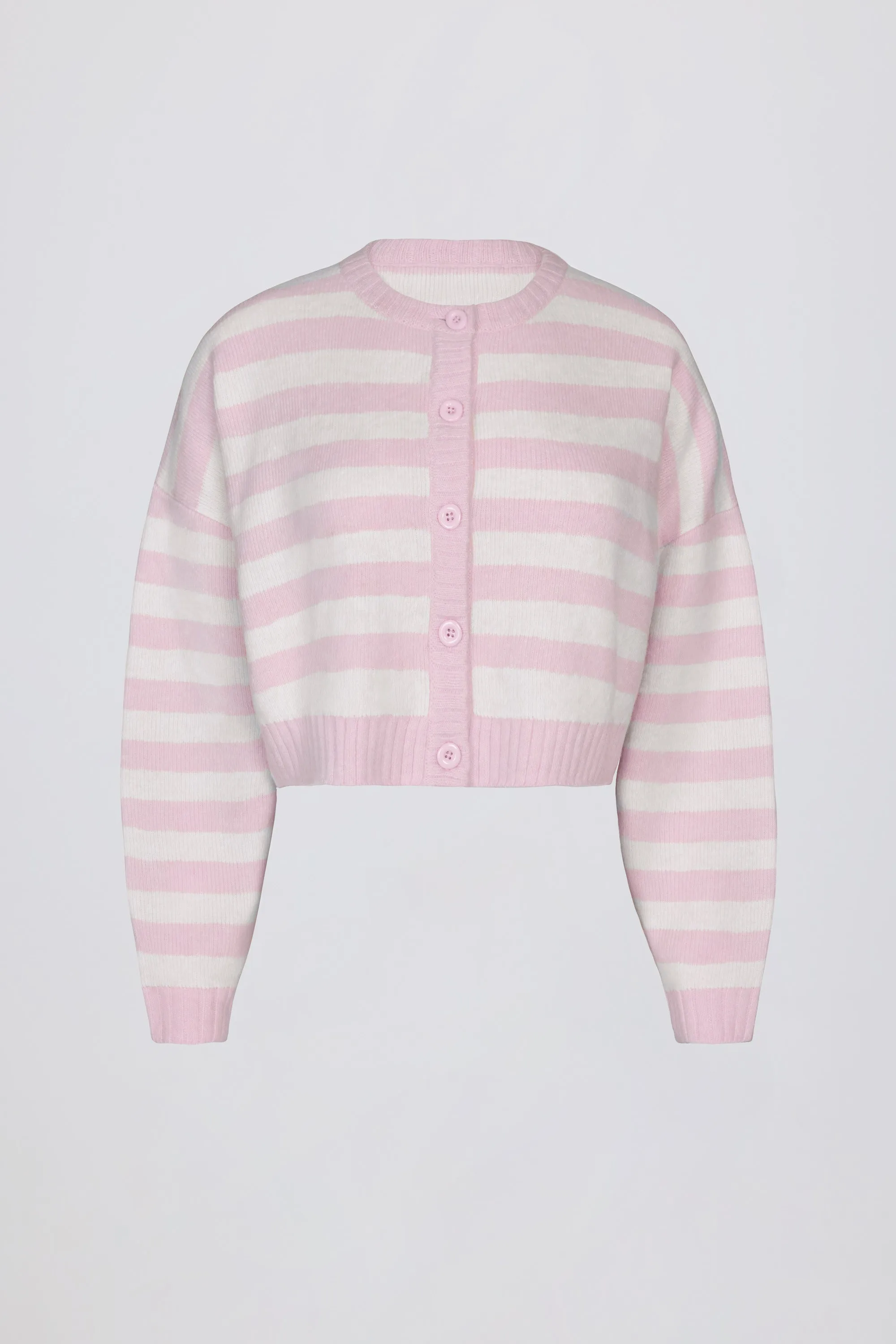 Soft Knit Stripe Cropped Cardigan in Pink Stripe sold by Bo + Tee