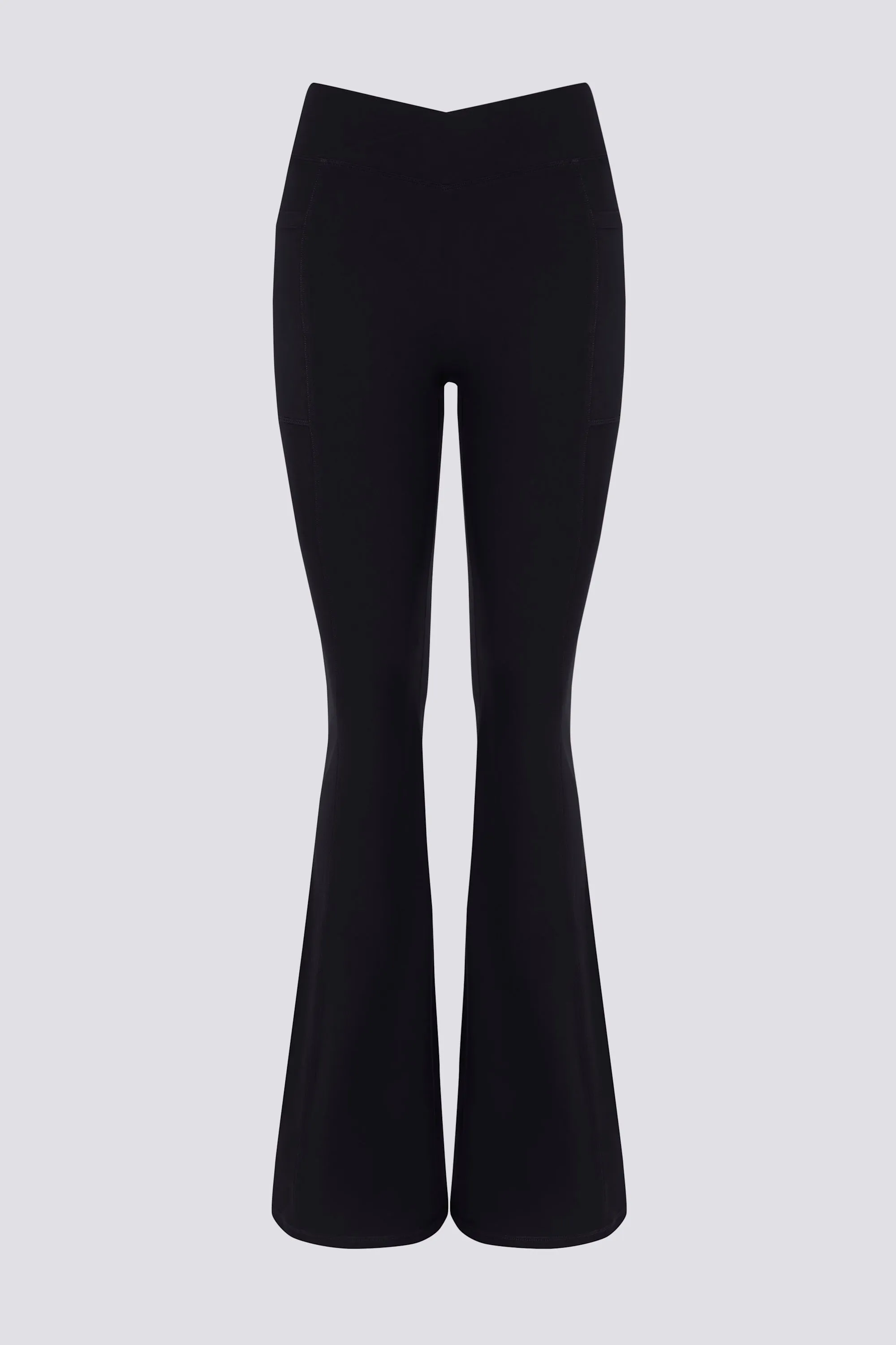 Soft Active V-Waist Pocket Flared Leggings in Black sold by Bo + Tee product image thumbnail 2