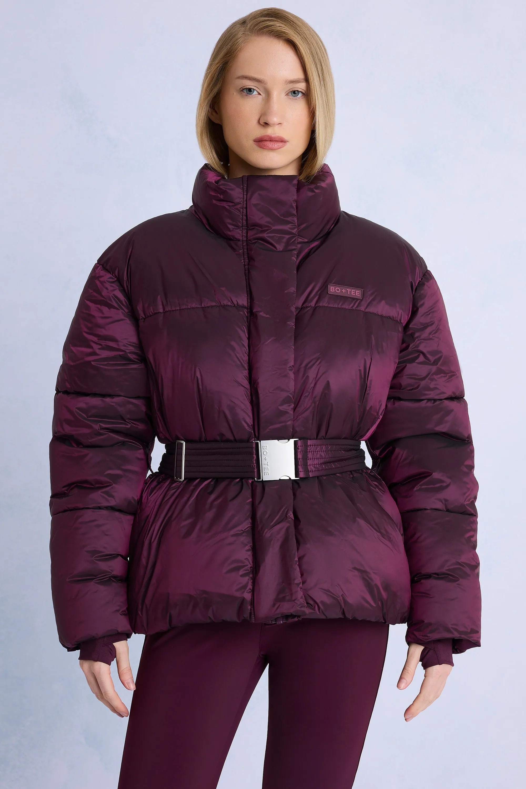 Waterproof Belted Oversized Ski Jacket in Burgundy sold by Bo + Tee