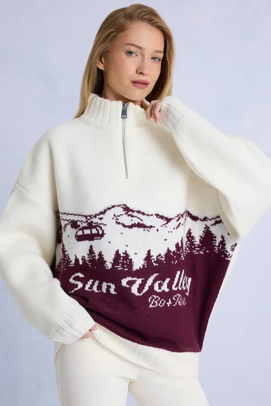 Knit Quarter-Zip Turtleneck Oversized Jumper in Burgundy sold by Bo + Tee