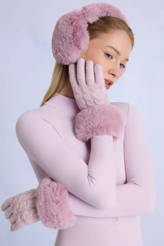 Knit Faux-Fur Cuff Gloves in Powder Pink sold by Bo + Tee