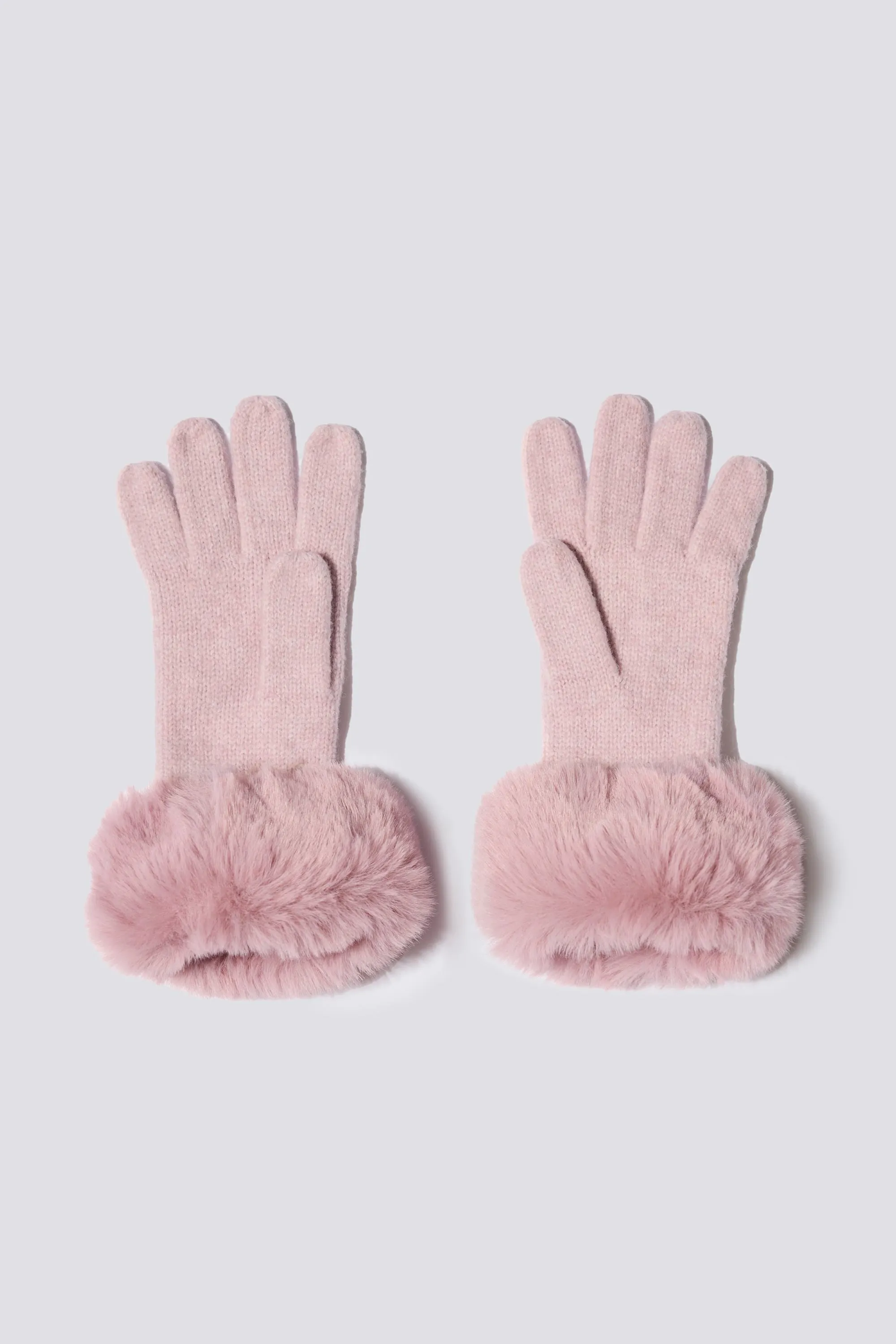 Knit Faux-Fur Cuff Gloves in Powder Pink sold by Bo + Tee product image thumbnail 2