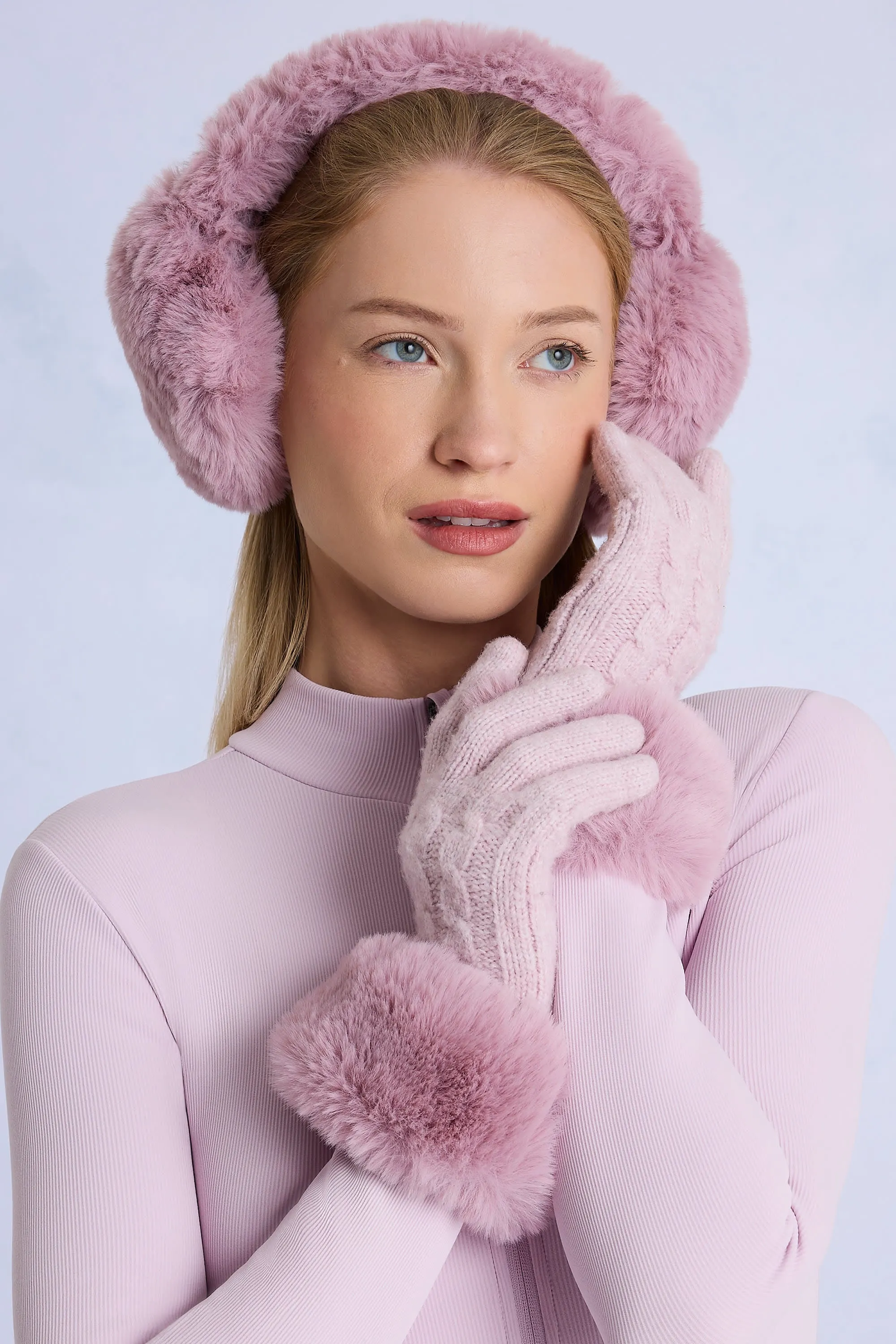 Knit Faux-Fur Cuff Gloves in Powder Pink sold by Bo + Tee product image thumbnail 3