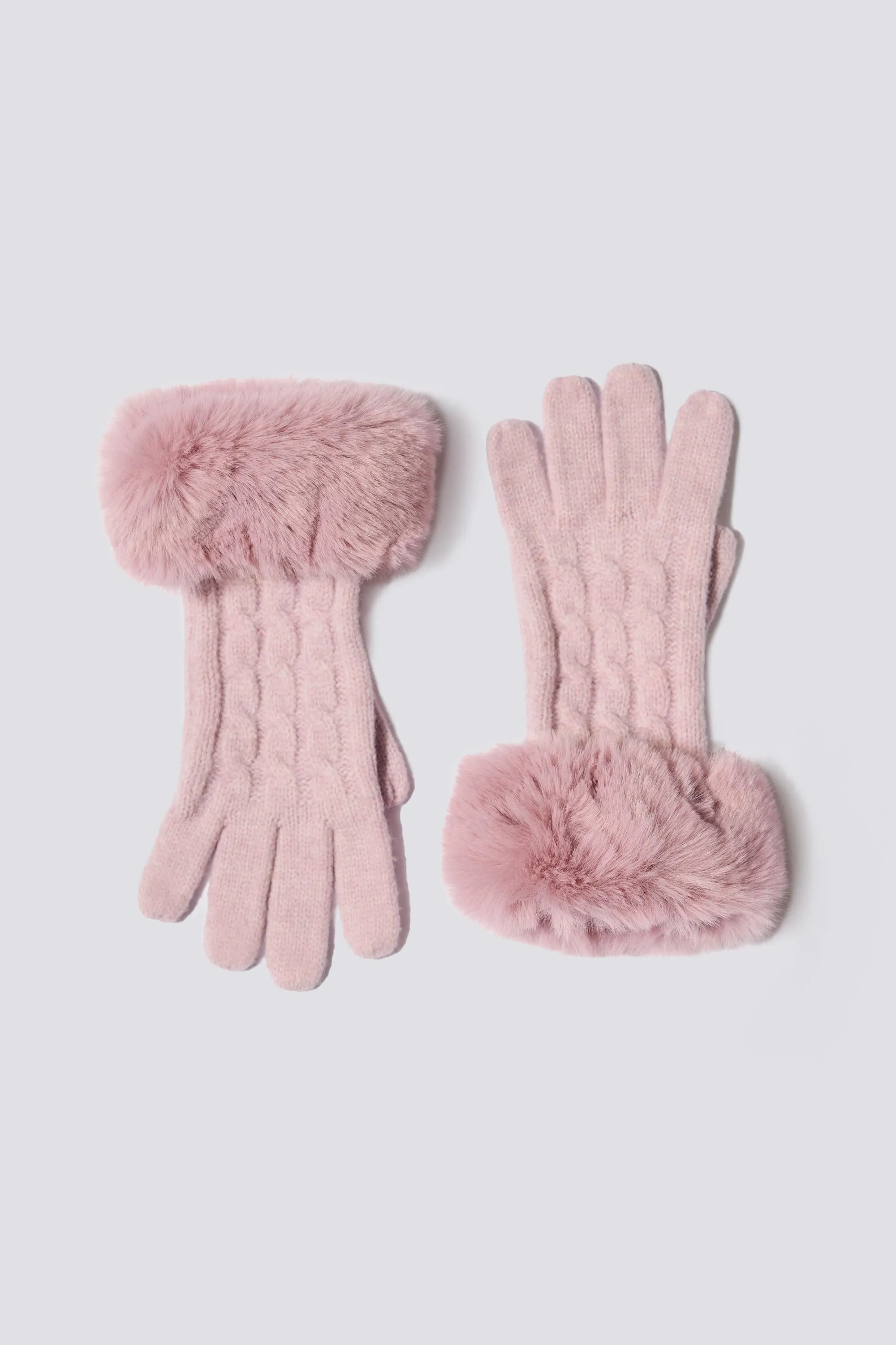 Knit Faux-Fur Cuff Gloves in Powder Pink sold by Bo + Tee product image thumbnail 5