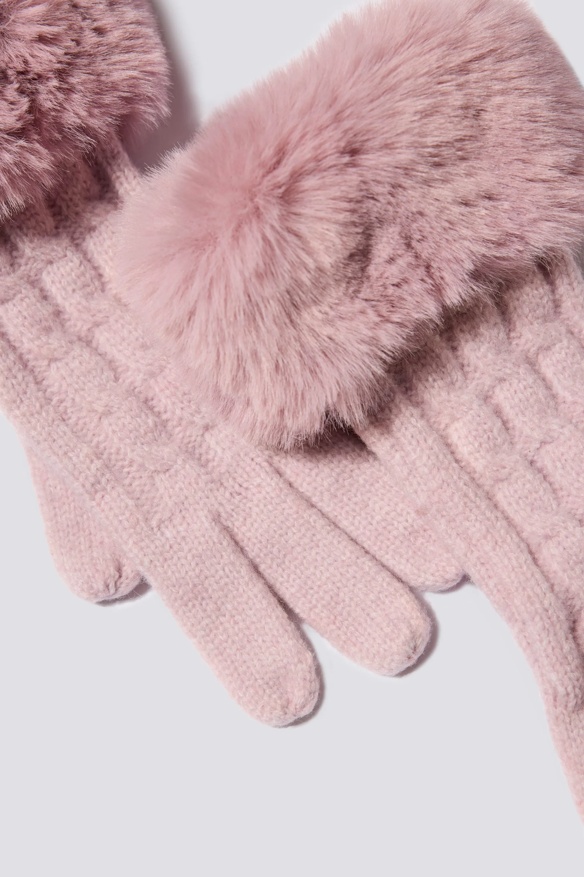 Knit Faux-Fur Cuff Gloves in Powder Pink sold by Bo + Tee product image thumbnail 4
