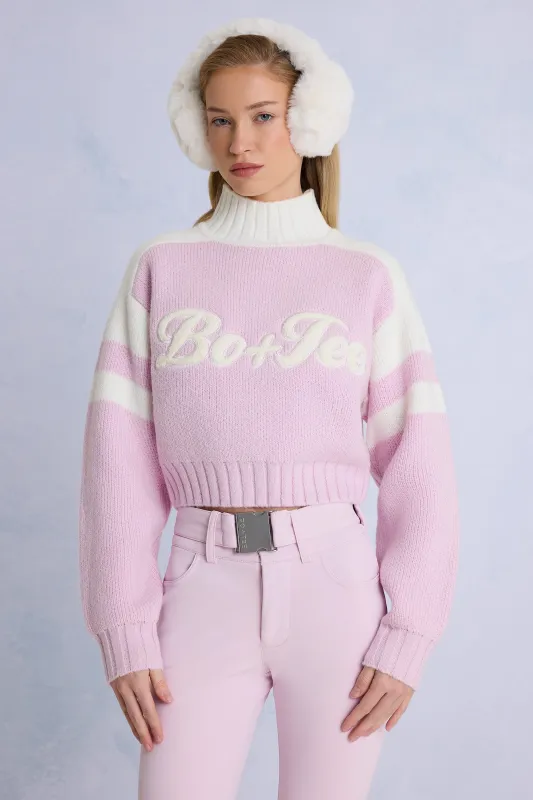 Knit Logo Cropped Jumper in Powder Pink sold by Bo + Tee