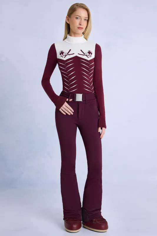 Waterproof Belted Ski Salopettes in Burgundy sold by Bo + Tee