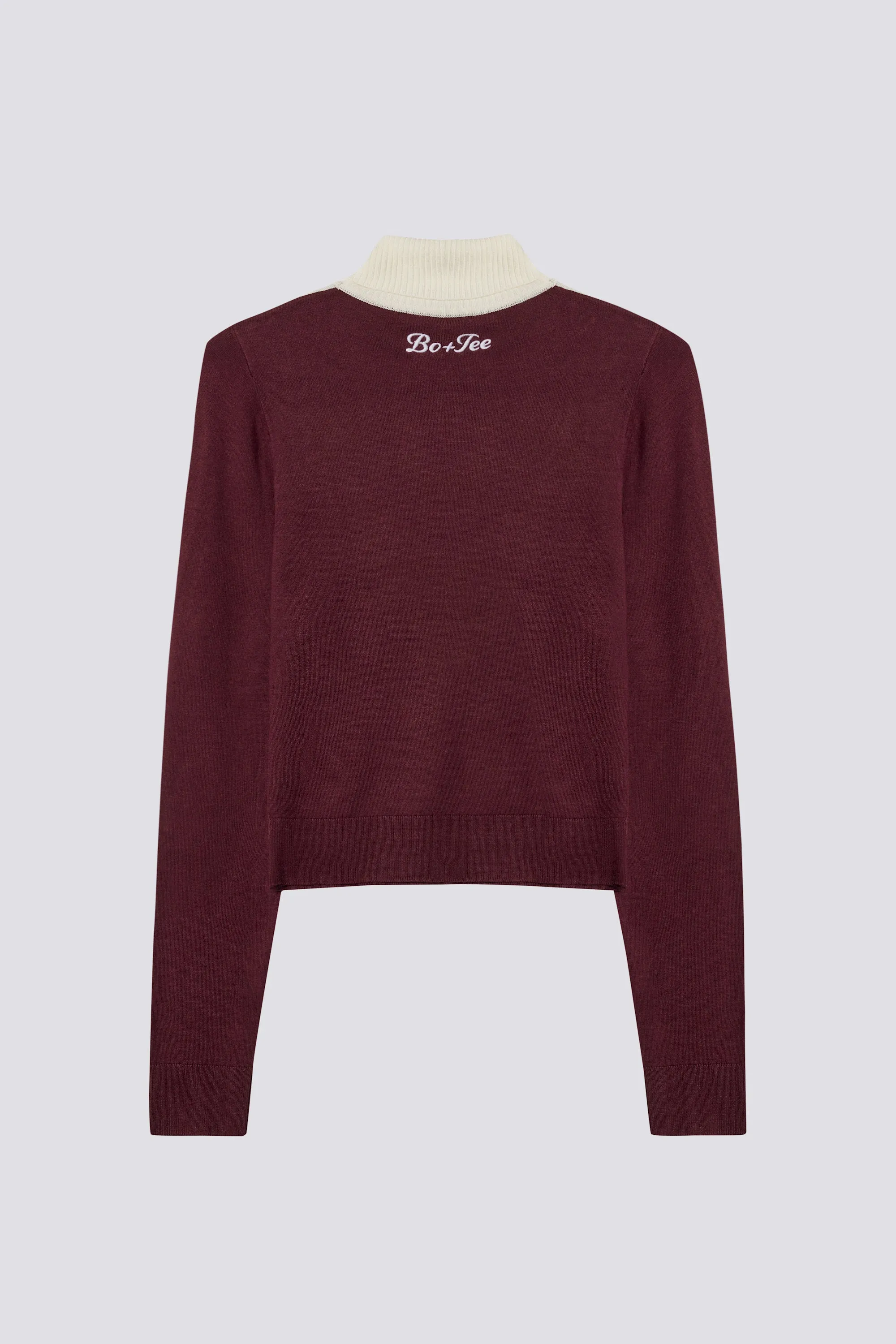Knit Long-Sleeve Fitted Top in Burgundy sold by Bo + Tee product image thumbnail 4