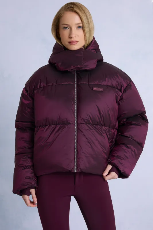 Waterproof Cropped Oversized Ski Jacket in Burgundy sold by Bo + Tee