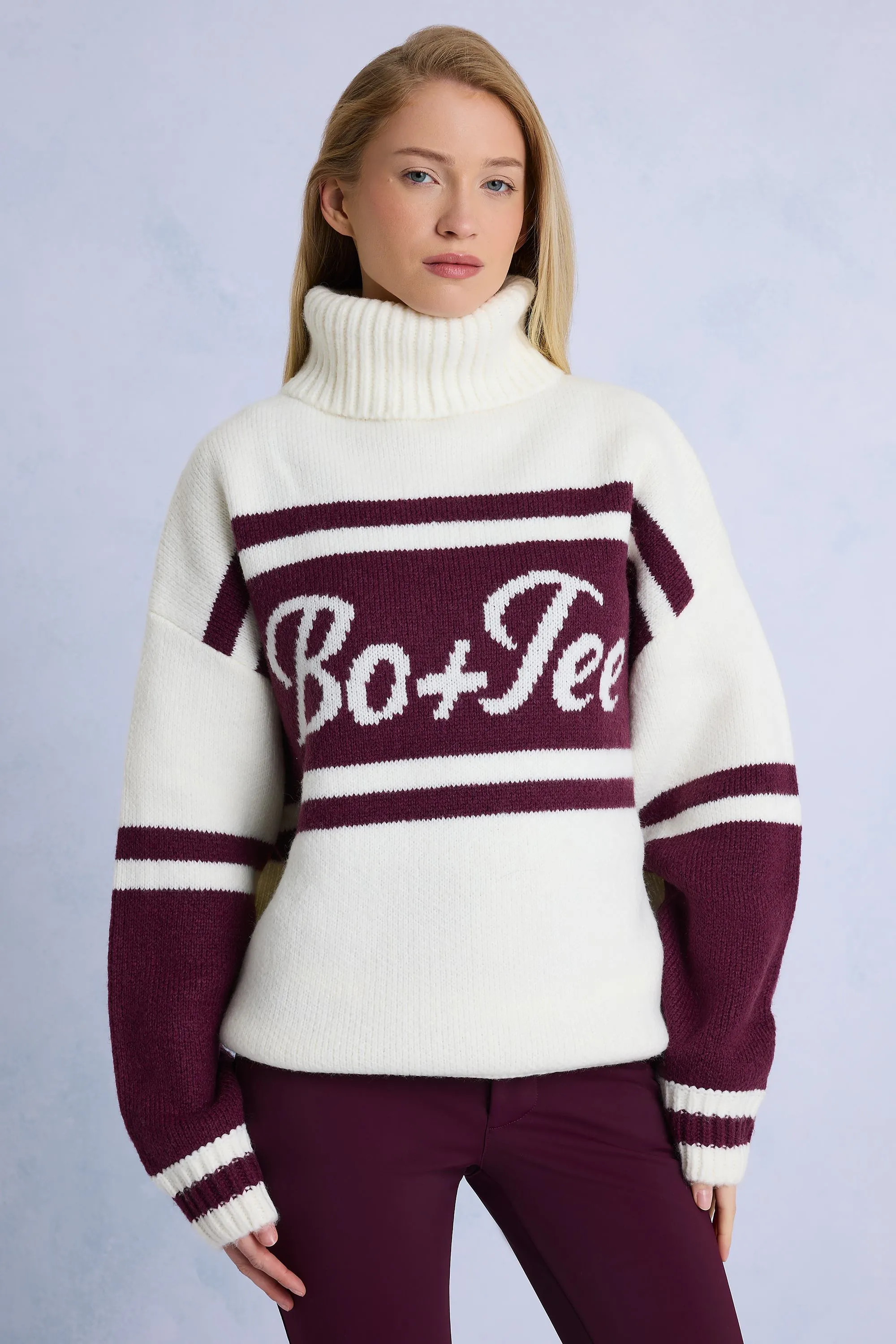 Knit Turtleneck Oversized Jumper in Burgundy sold by Bo + Tee