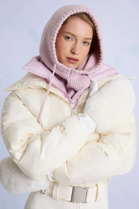 Knit Drawstring Balaclava in Powder Pink sold by Bo + Tee