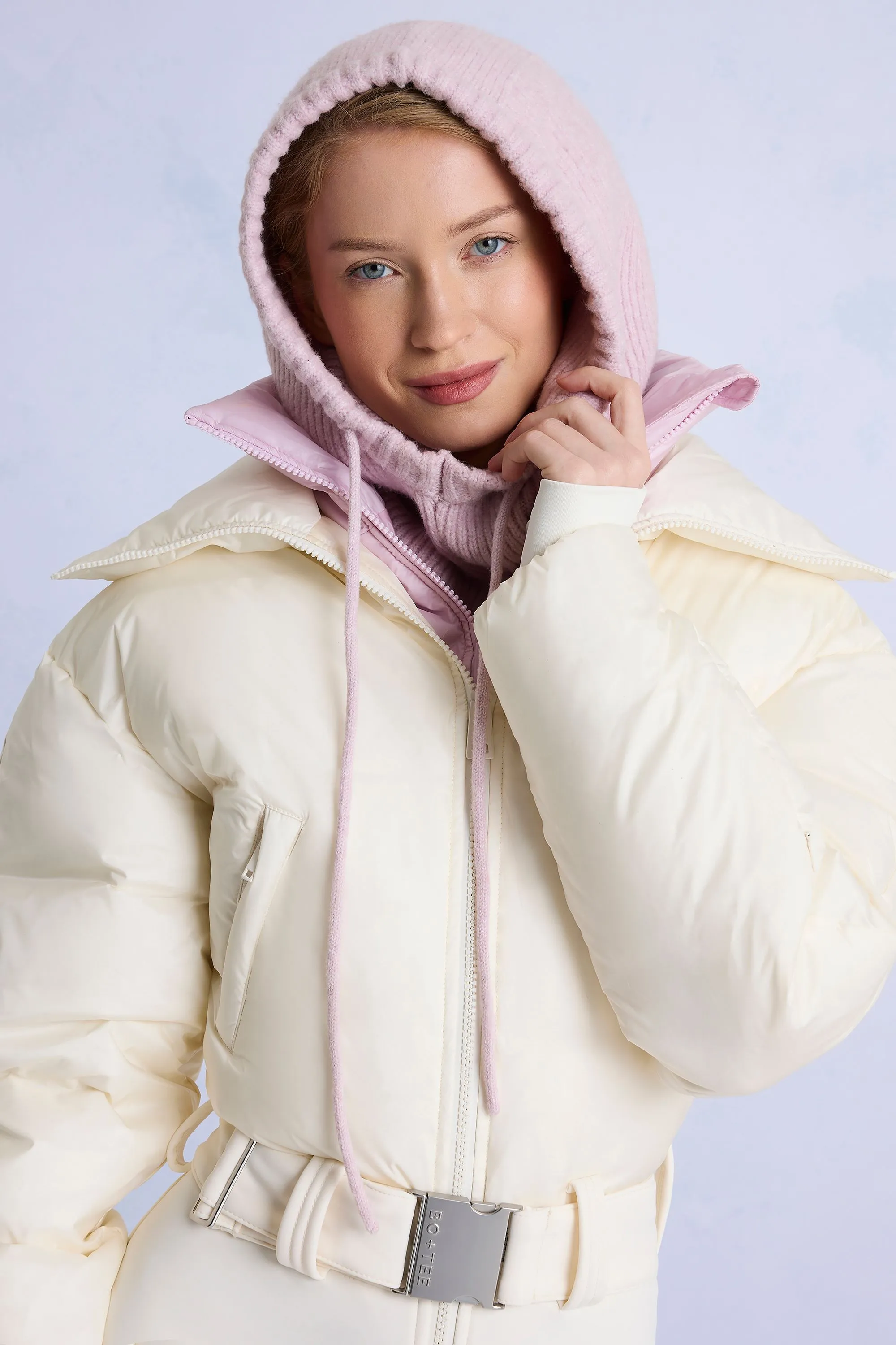 Knit Drawstring Balaclava in Powder Pink sold by Bo + Tee product image thumbnail 3