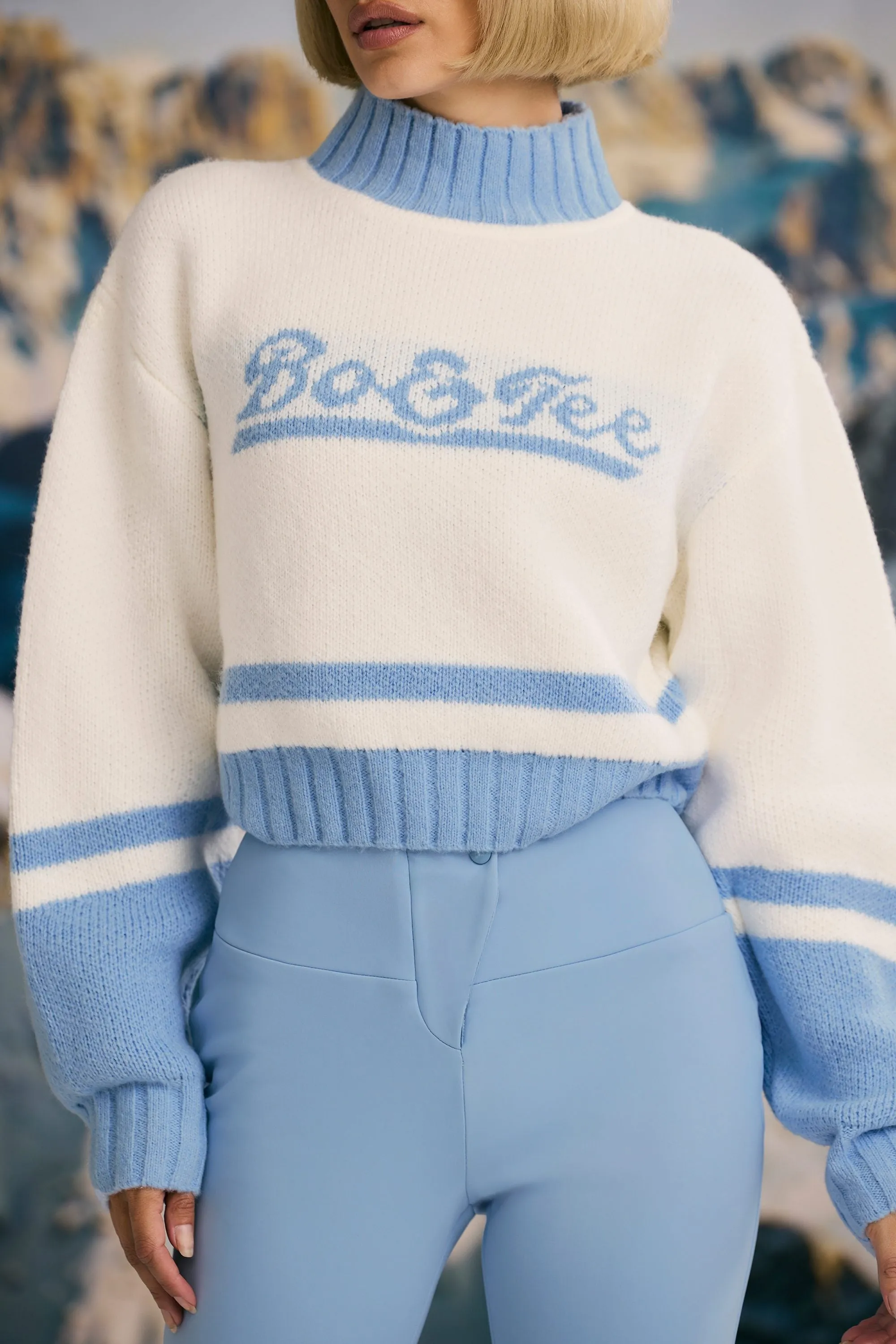 Cropped Chunky-Knit Turtleneck Jumper in Ice Blue sold by Bo + Tee product image thumbnail 5