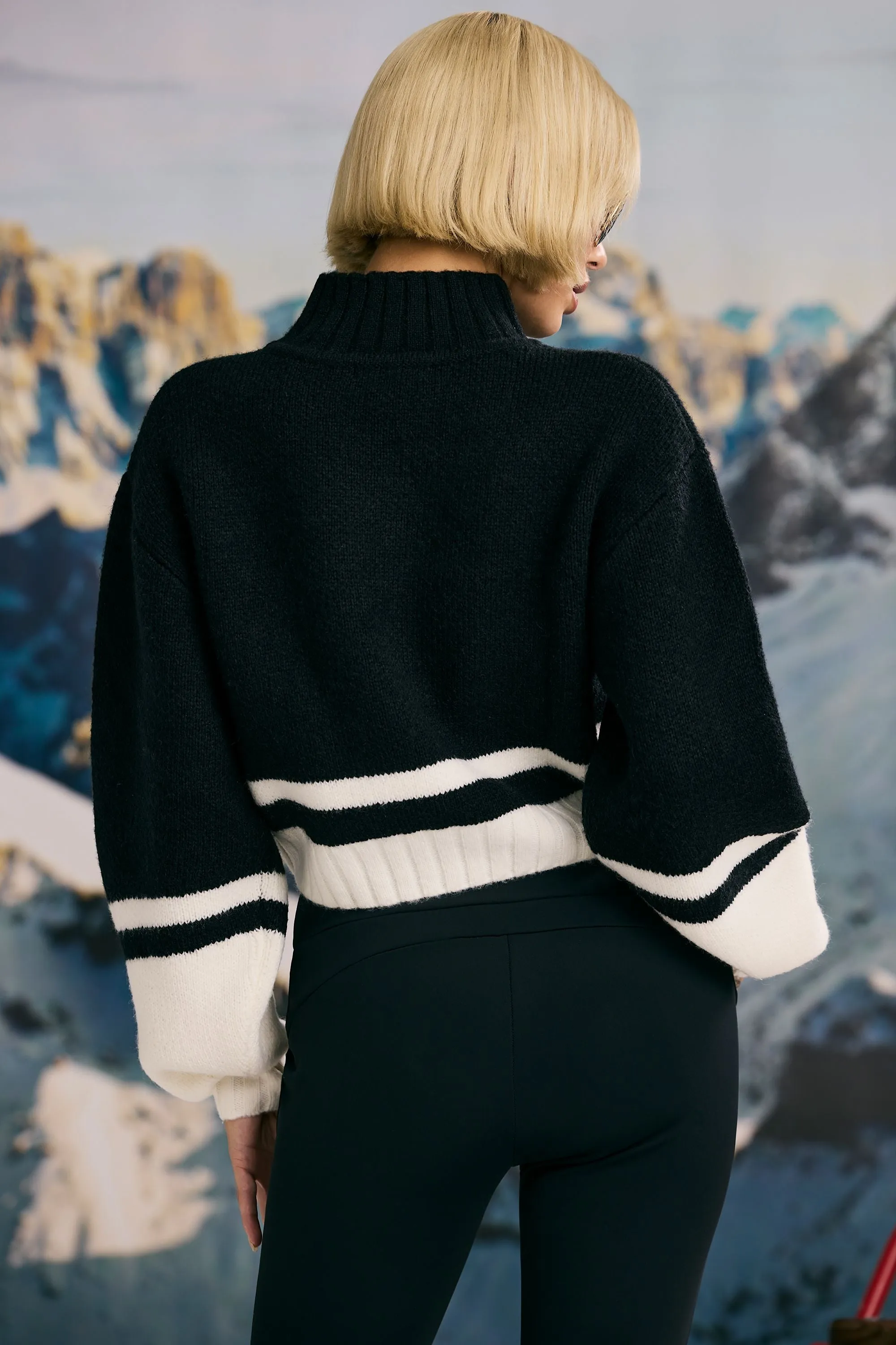 Cropped Chunky-Knit Turtleneck Jumper in Black sold by Bo + Tee product image thumbnail 2