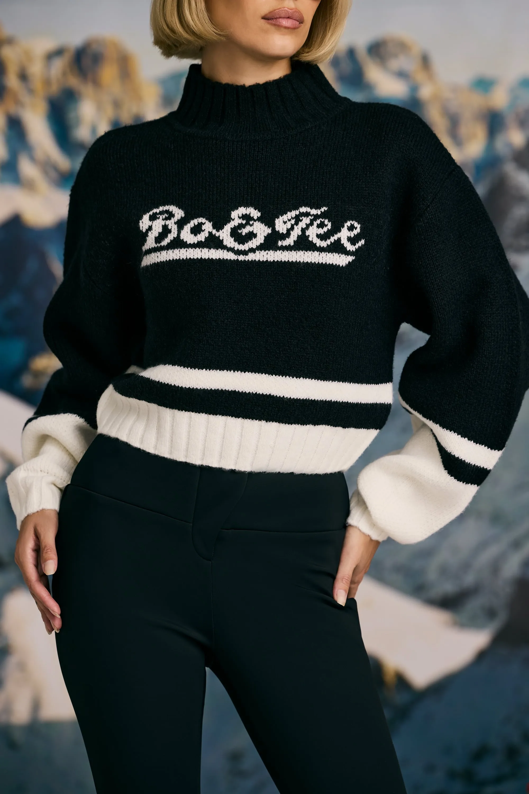 Cropped Chunky-Knit Turtleneck Jumper in Black sold by Bo + Tee product image thumbnail 4