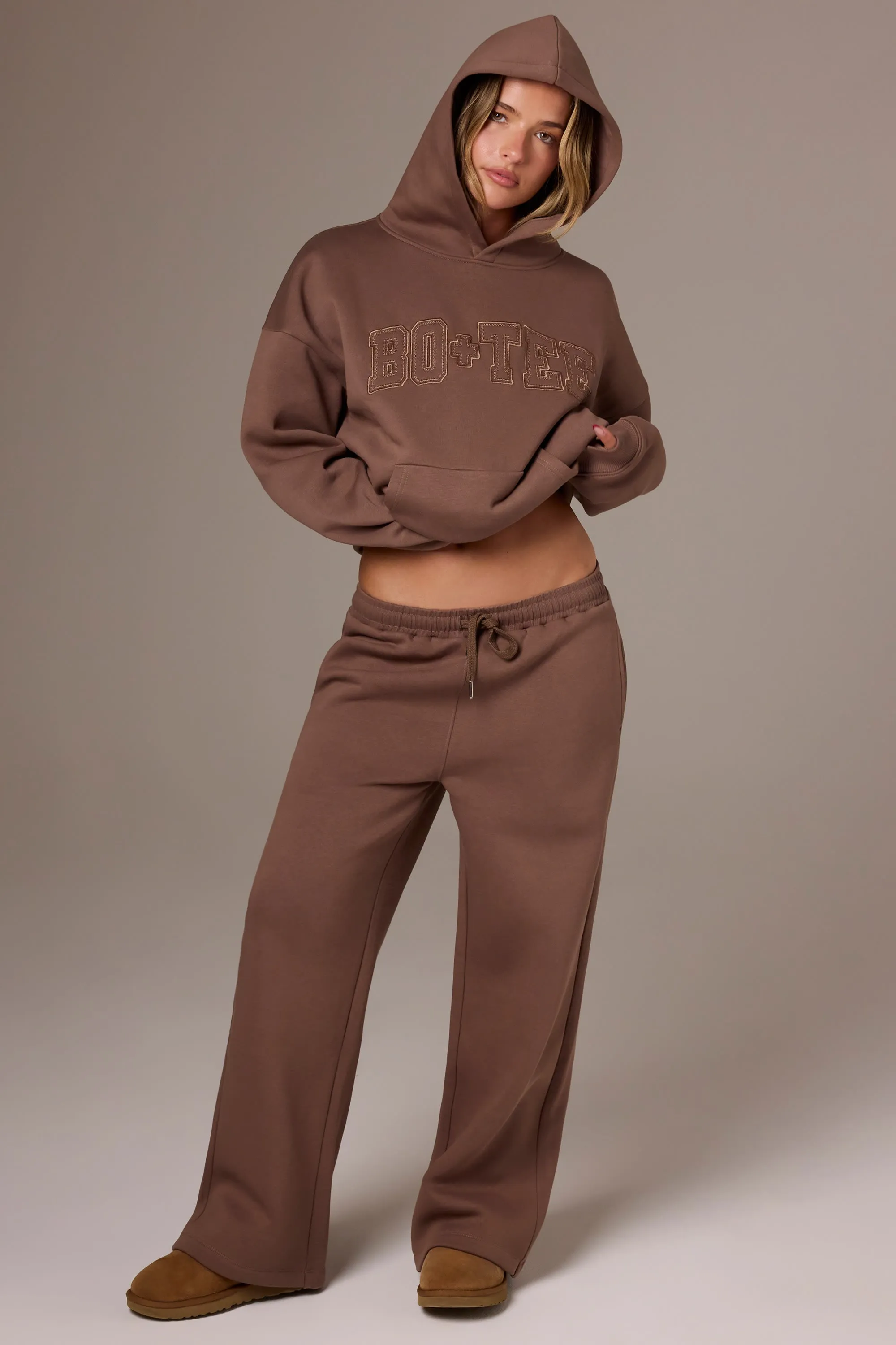 Brushed Jersey Wide-Leg Joggers in Cocoa sold by Bo + Tee