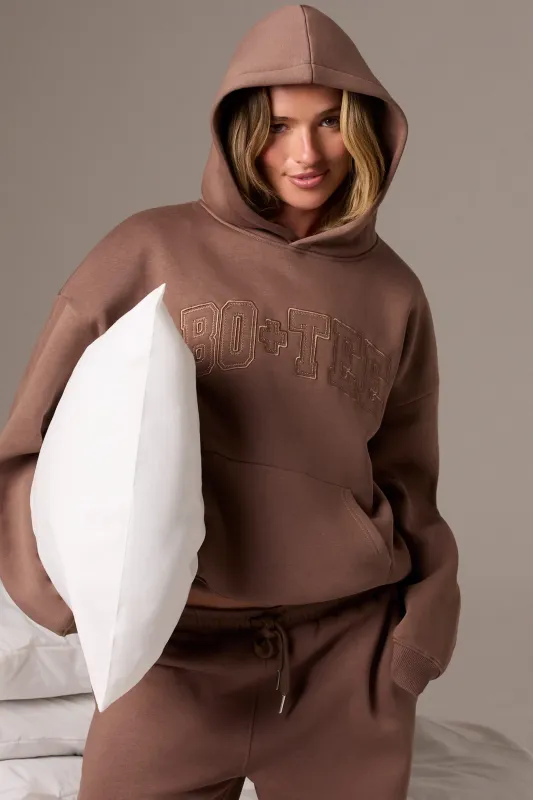 Embroidered Oversized Hoodie in Cocoa sold by Bo + Tee