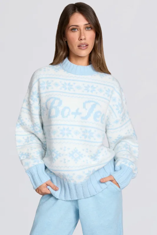 Jacquard-Knit Oversized Jumper in Powder Blue sold by Bo + Tee