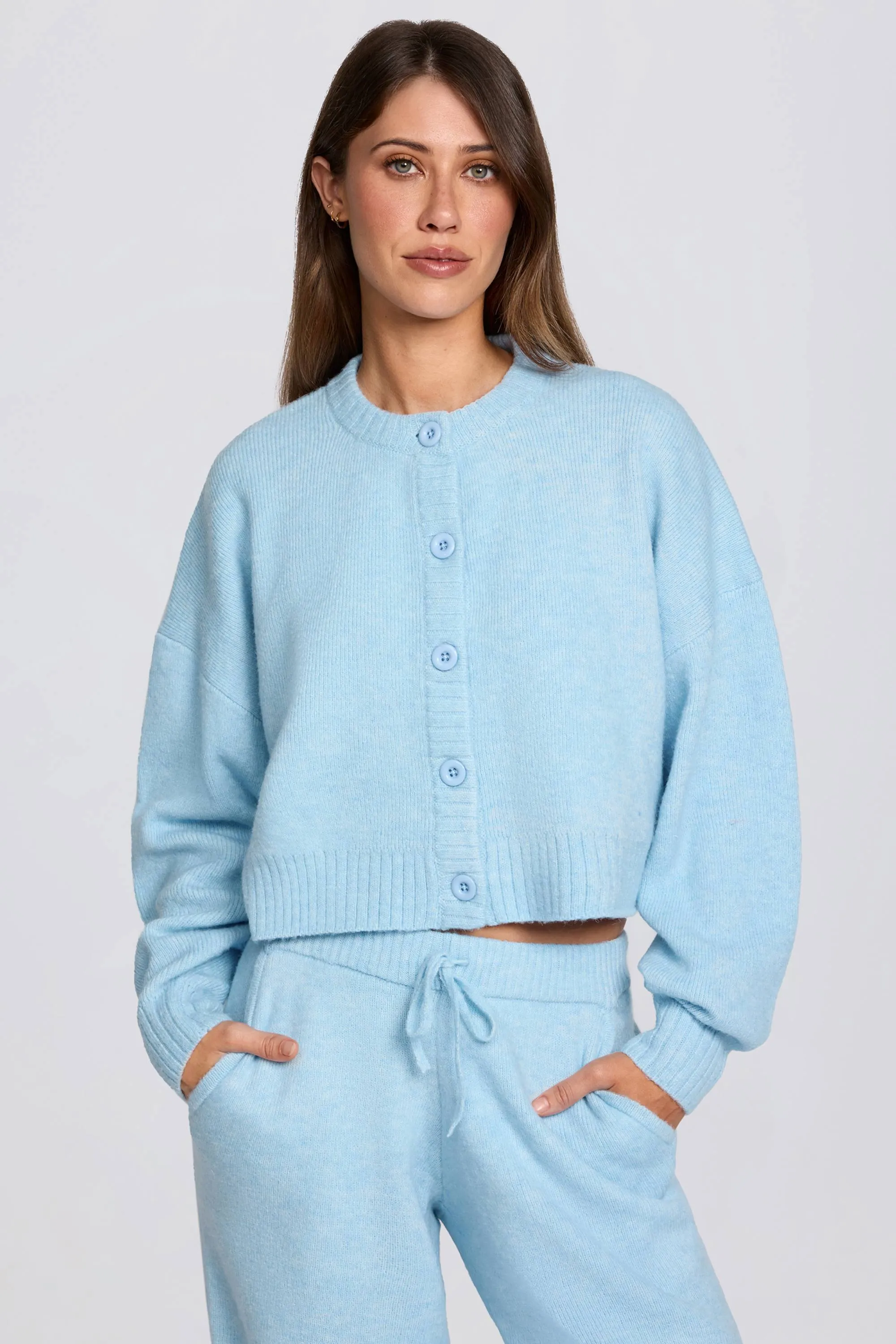 Knit Cropped Cardigan in Powder Blue sold by Bo + Tee