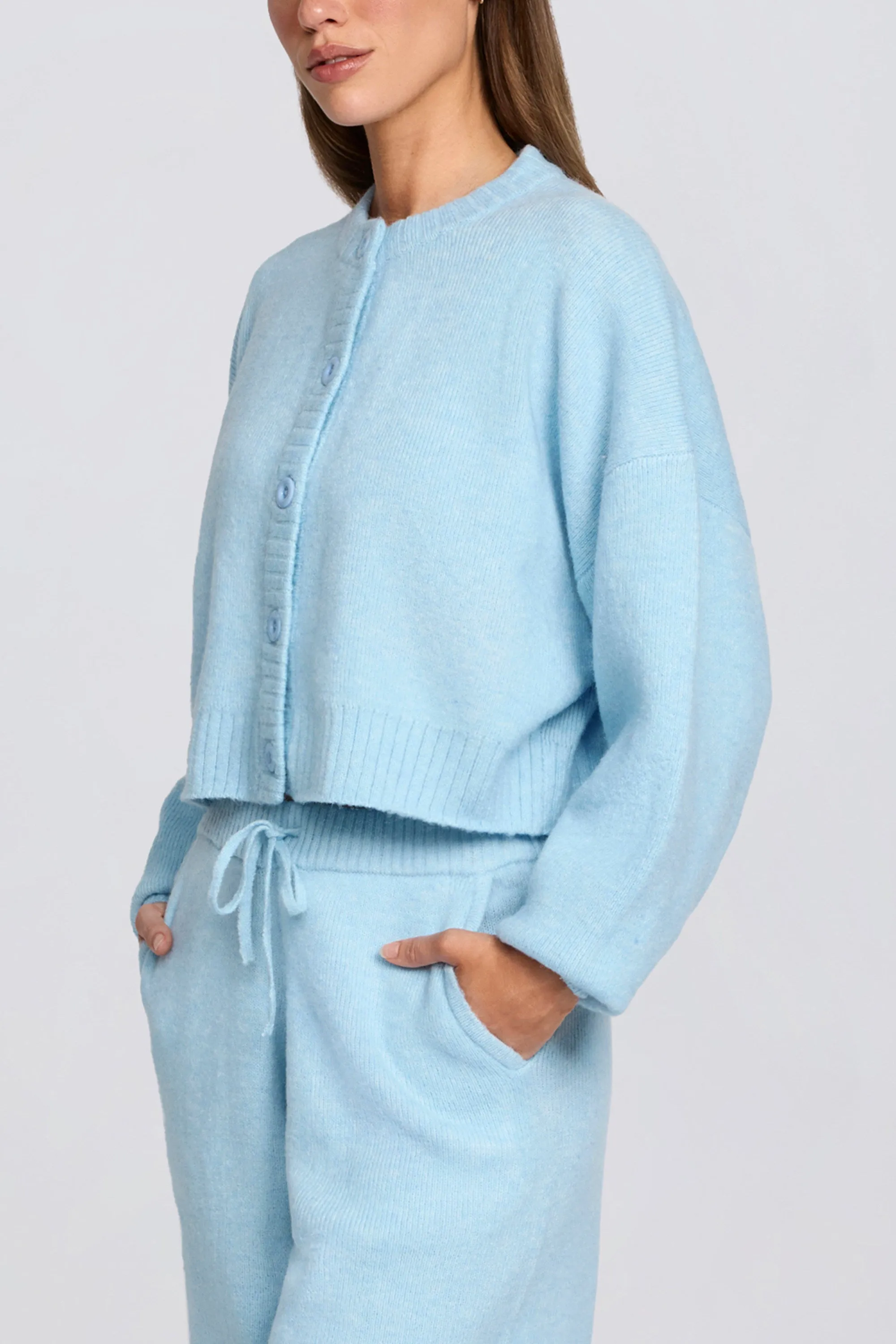 Knit Cropped Cardigan in Powder Blue sold by Bo + Tee product image thumbnail 3