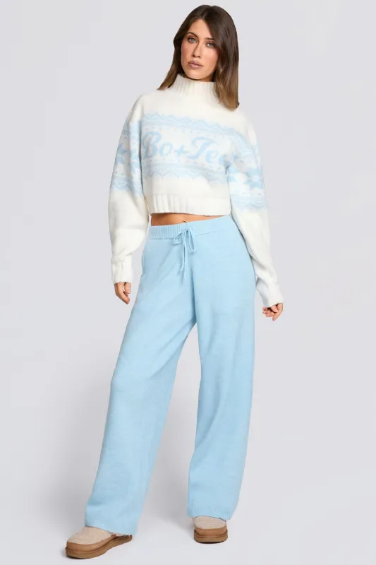 Knit Mid-Rise Wide-Leg Joggers in Powder Blue sold by Bo + Tee