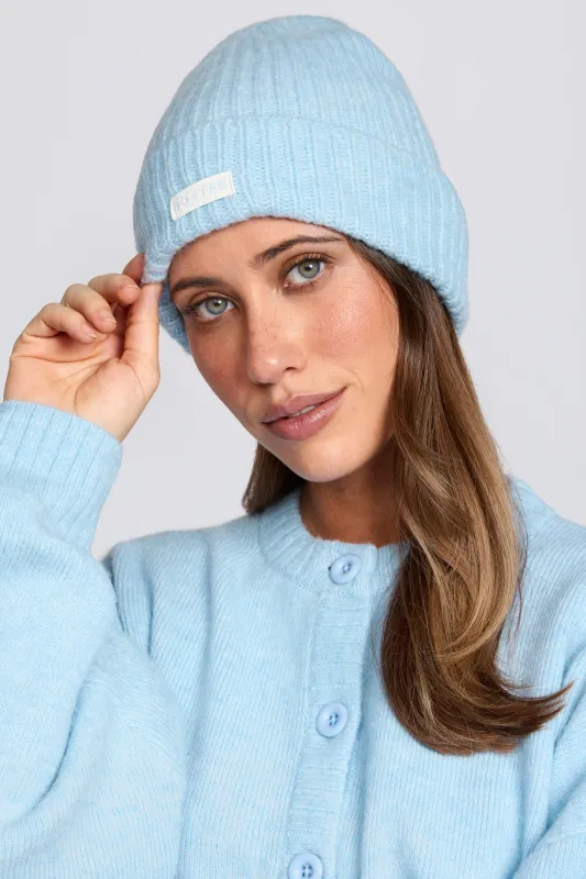Ribbed Knit Beanie Hat in Powder Blue sold by Bo + Tee