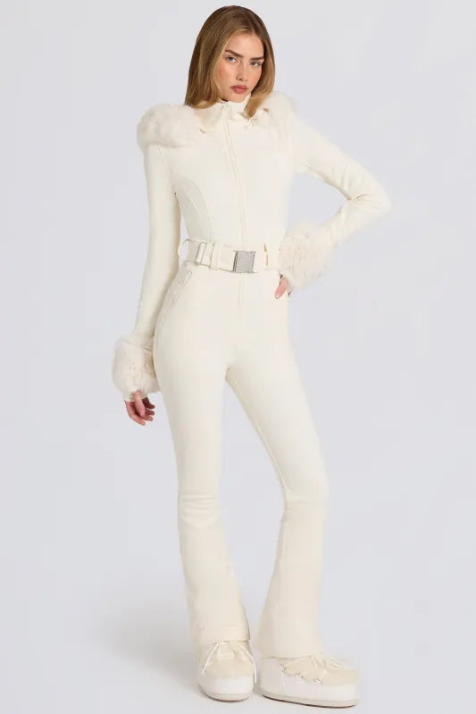 Waterproof Faux-Fur Hood Fitted Ski Suit in Ice sold by Bo + Tee