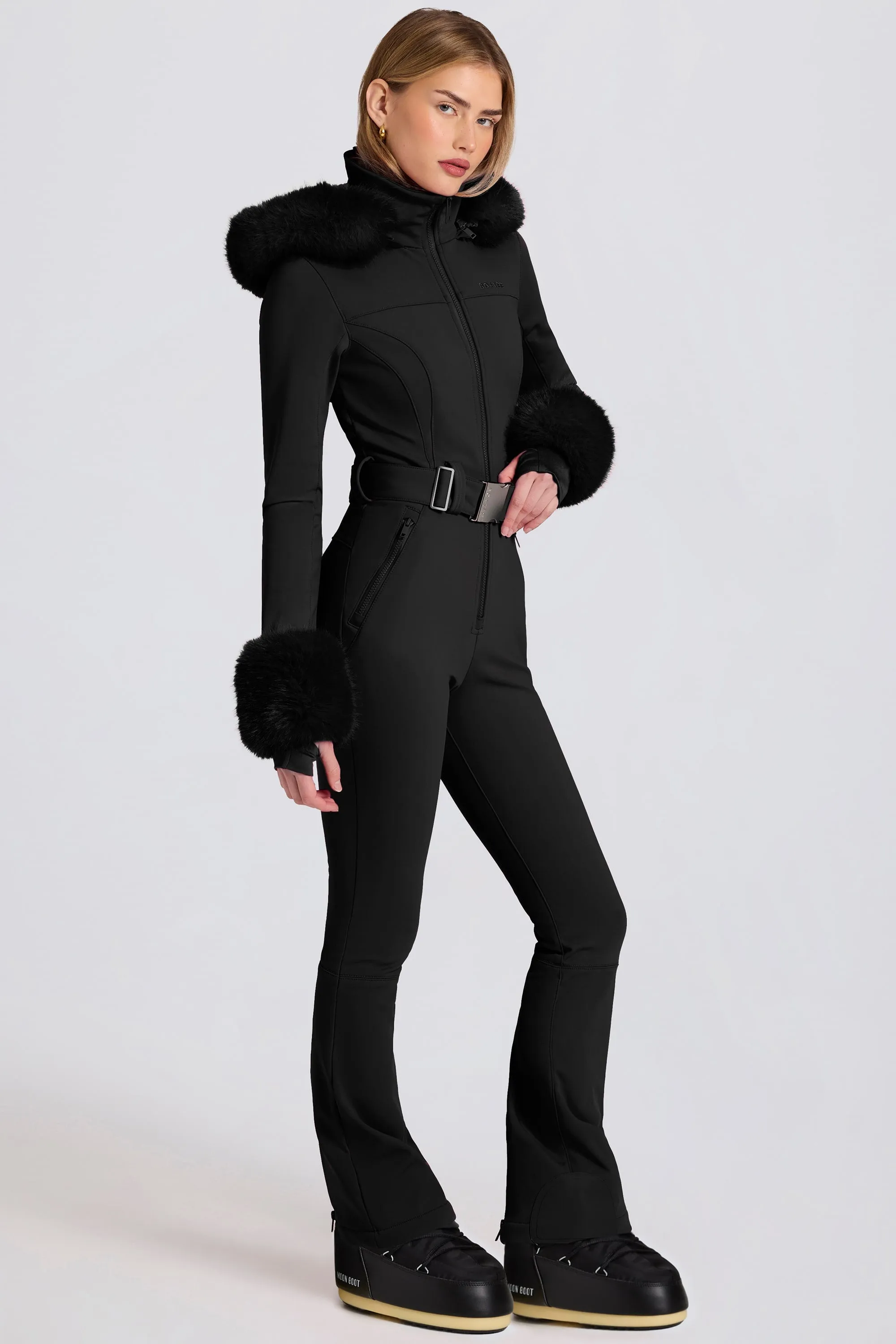 Waterproof Faux-Fur Hood Fitted Ski Suit in Black sold by Bo + Tee product image thumbnail 4