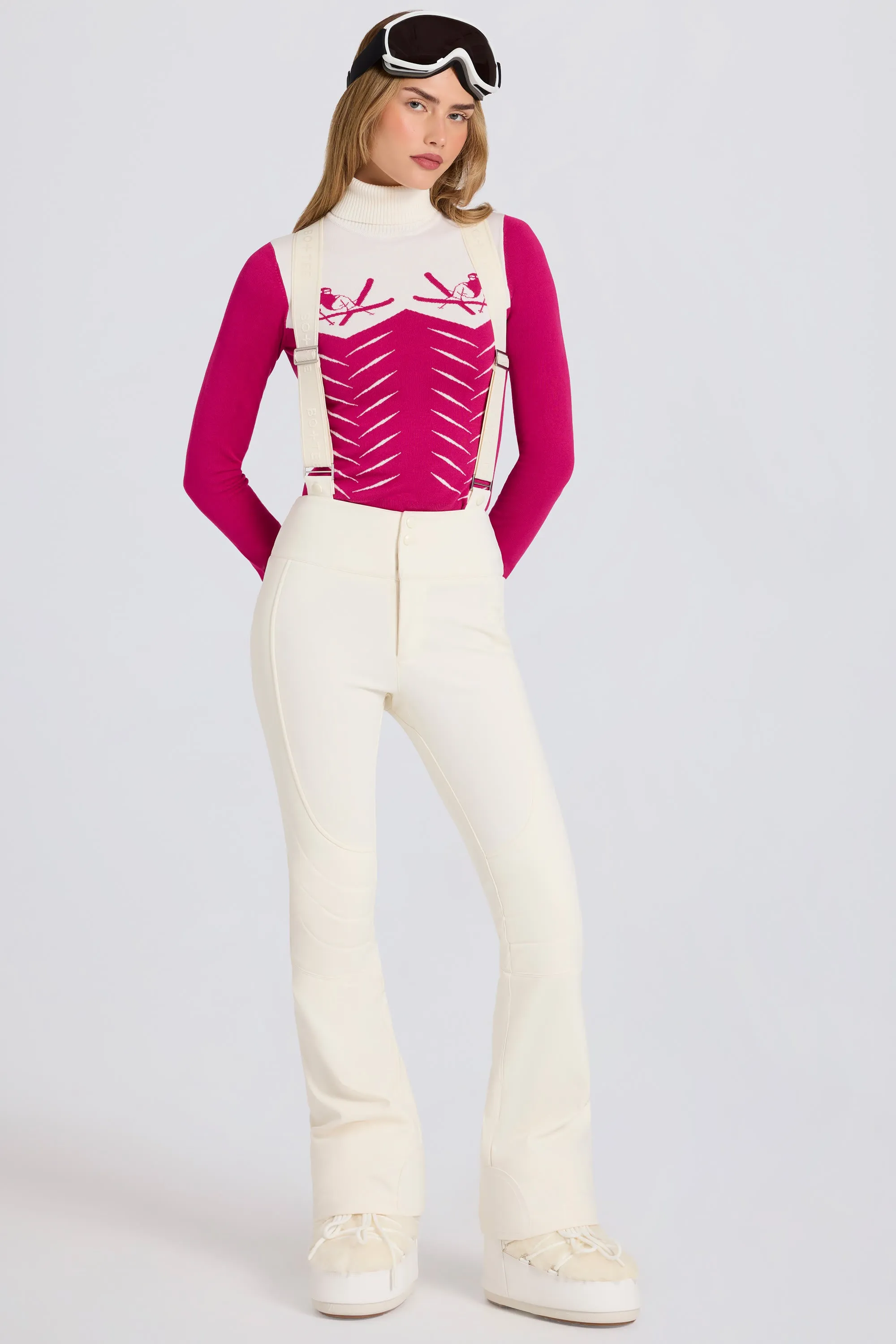 Waterproof High-Rise Salopettes with Suspenders in Ice sold by Bo + Tee