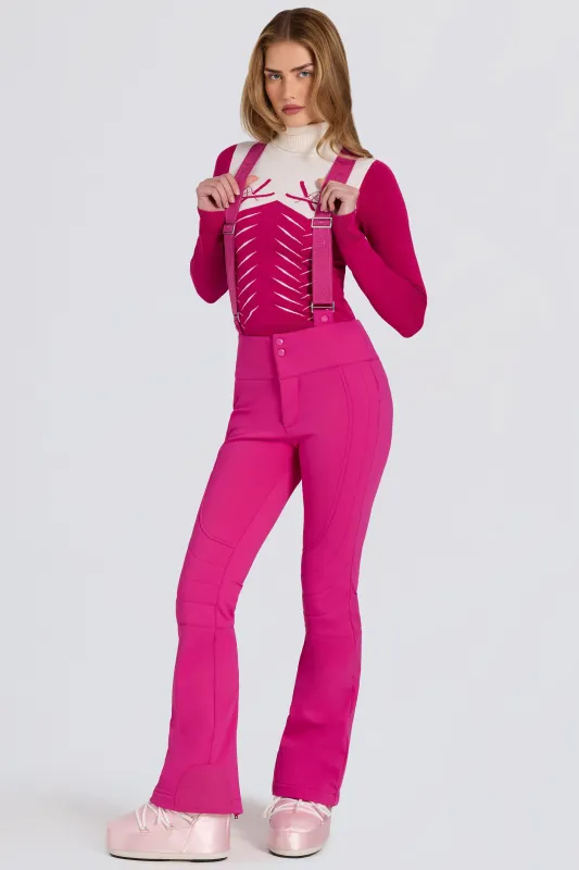 Waterproof High-Rise Salopettes with Suspenders in Magenta Pink sold by Bo + Tee
