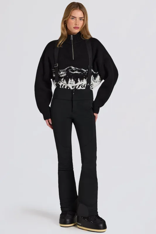 Waterproof High-Rise Salopettes with Suspenders in Black sold by Bo + Tee