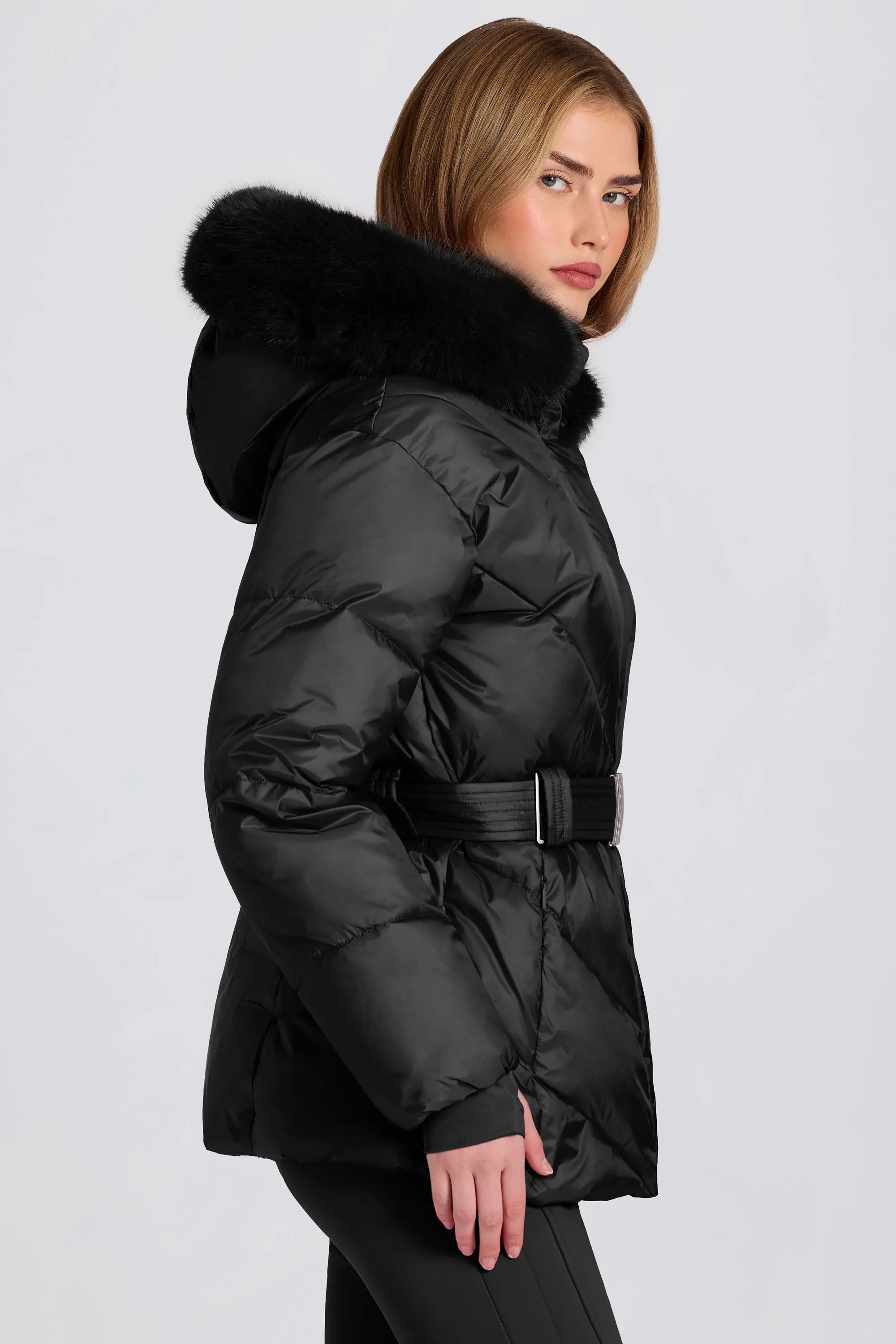Waterproof Faux-Fur Hood Ski Jacket in Black sold by Bo + Tee product image thumbnail 3
