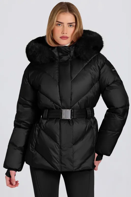 Waterproof Faux-Fur Hood Ski Jacket in Black sold by Bo + Tee