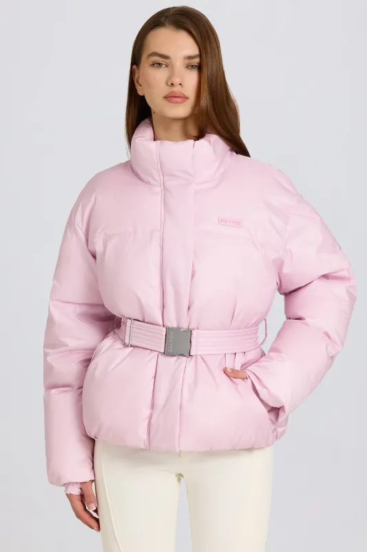 Waterproof Belted Oversized Ski Jacket in Powder Pink sold by Bo + Tee