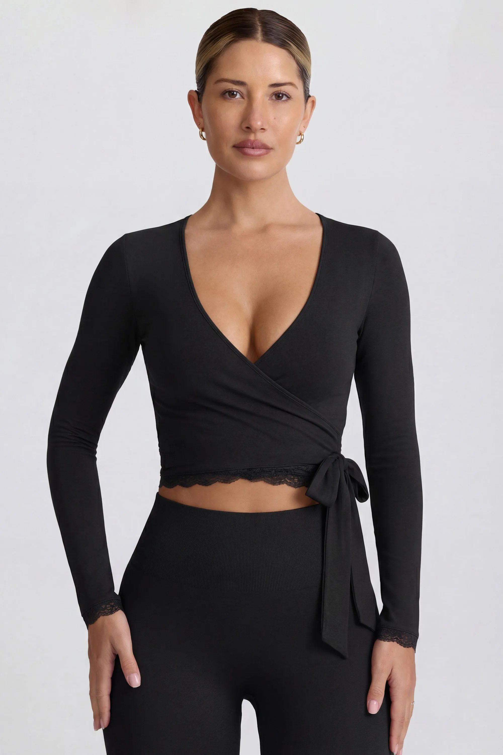 Soft Jersey Wrap Top in Black sold by Bo + Tee