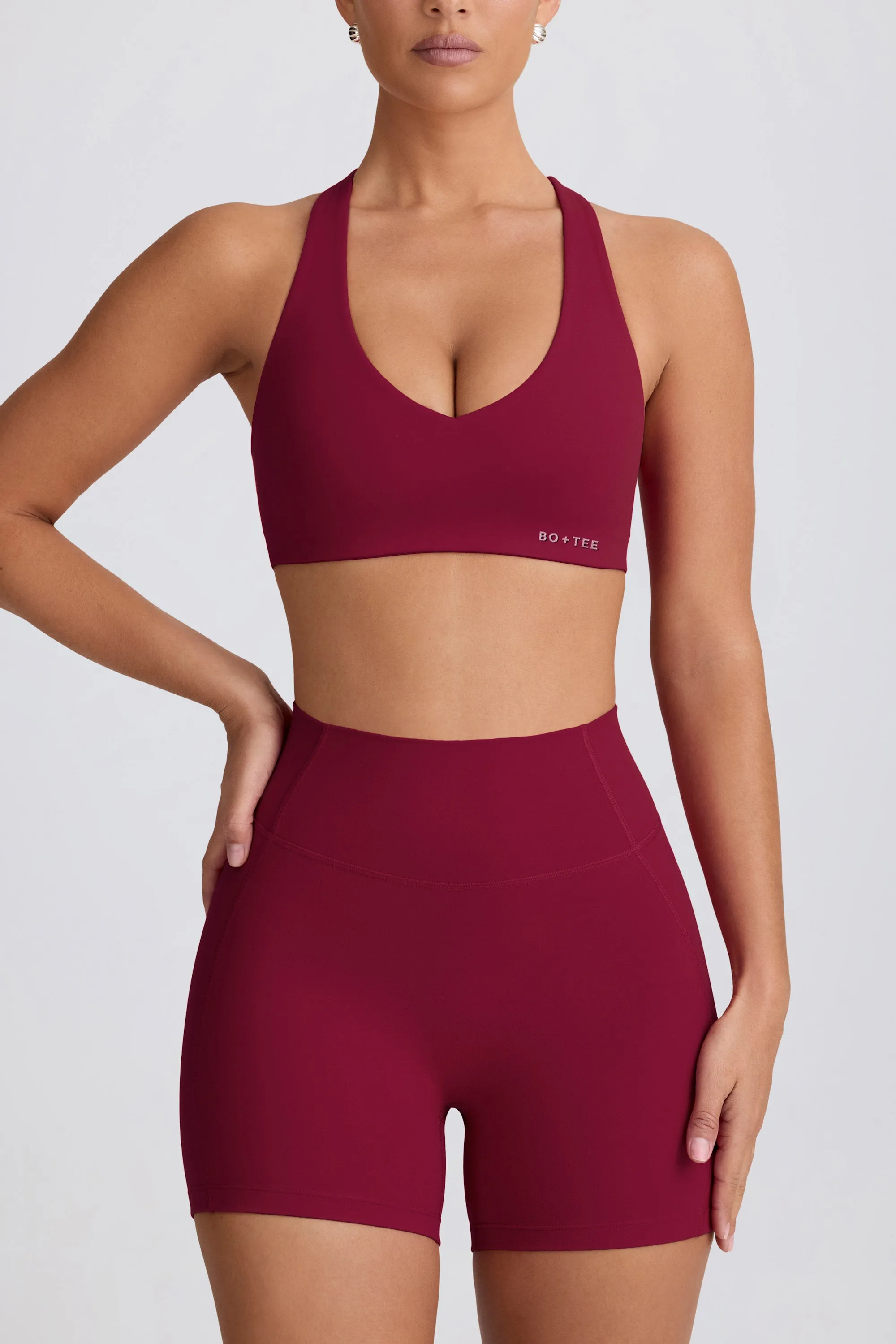 Soft Active V-Neck Sports Bra in Burgundy sold by Bo + Tee product image thumbnail 4