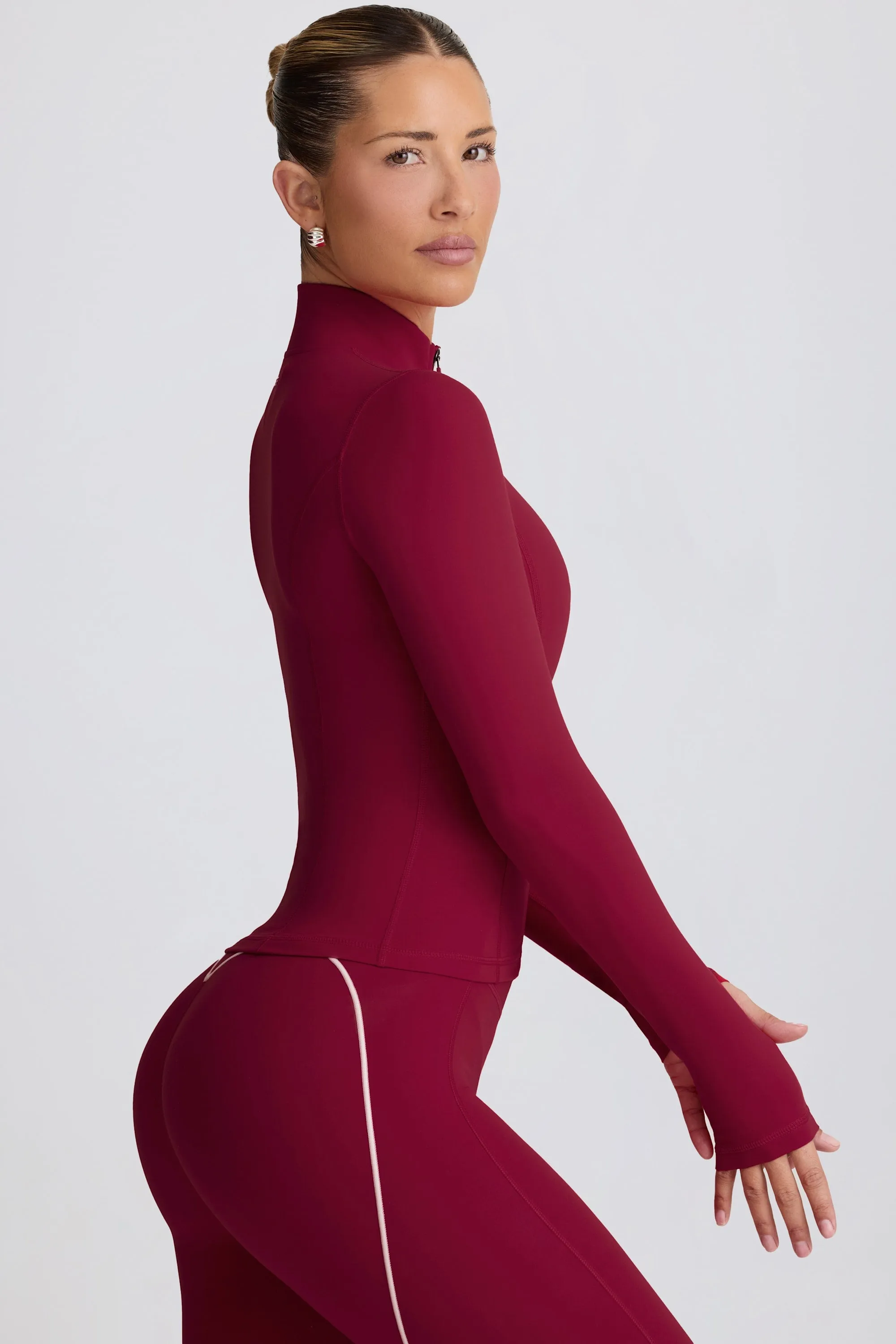 Soft Active Zip-Up Jacket in Burgundy sold by Bo + Tee product image thumbnail 4