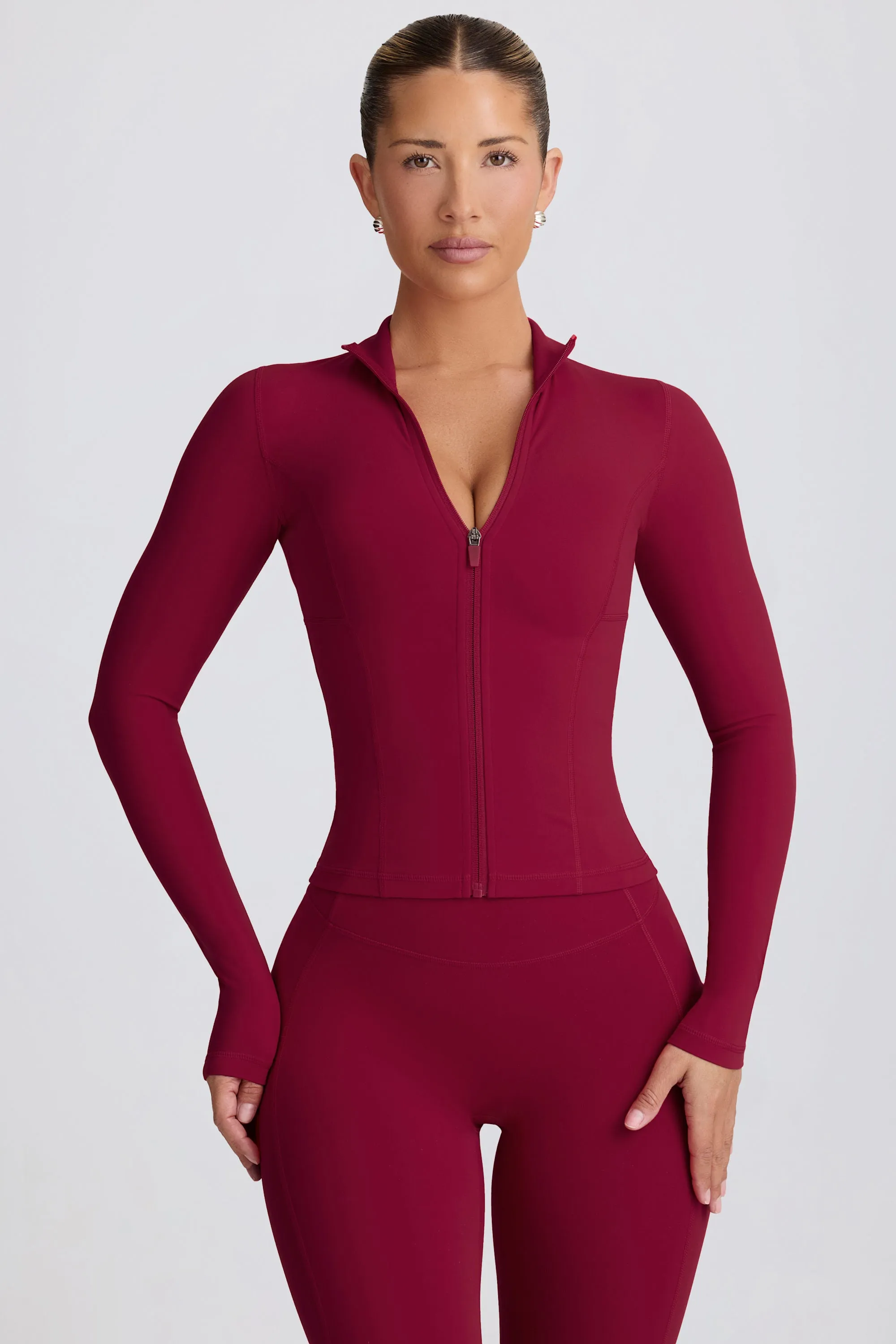Soft Active Zip-Up Jacket in Burgundy sold by Bo + Tee