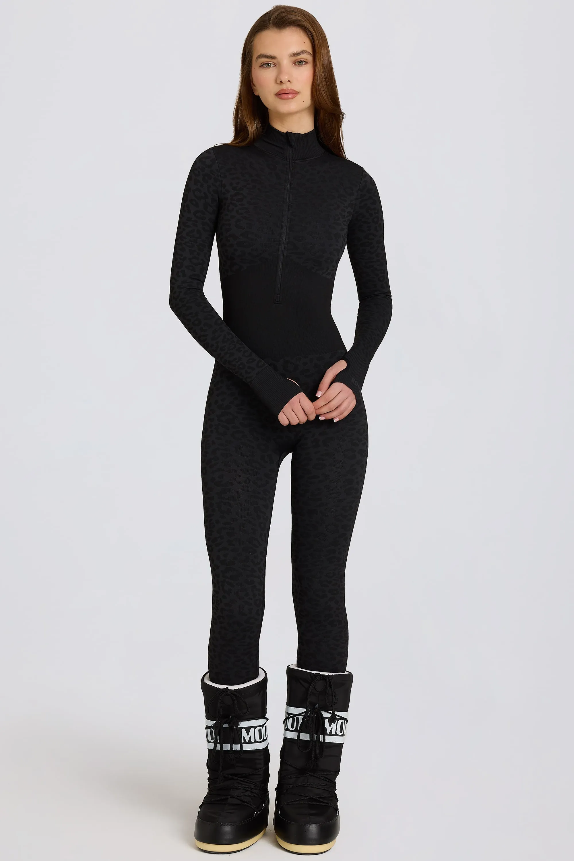 Thermal Base-Layer Jumpsuit in Black Leopard sold by Bo + Tee