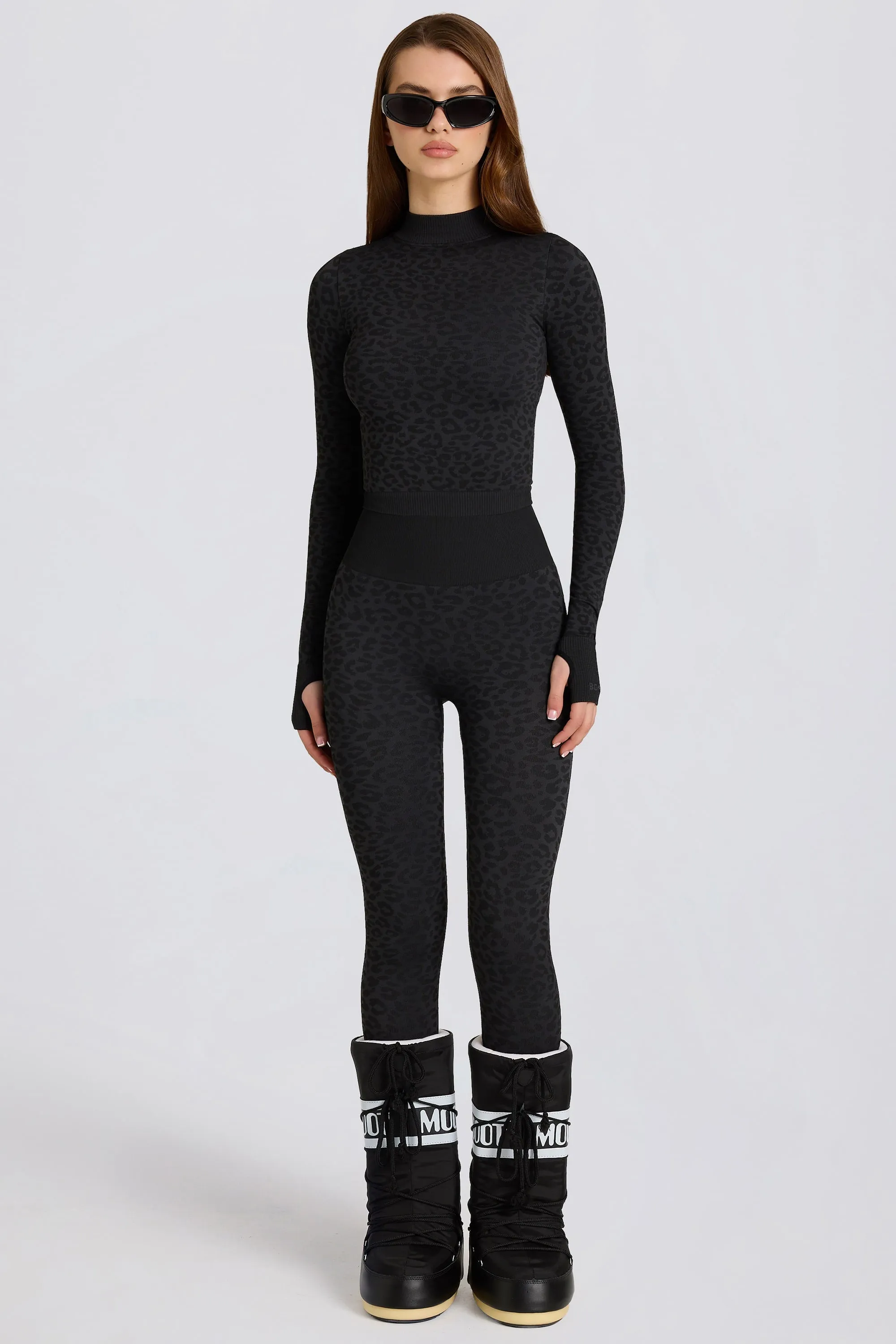 Thermal Base-Layer Leggings in Black Leopard sold by Bo + Tee