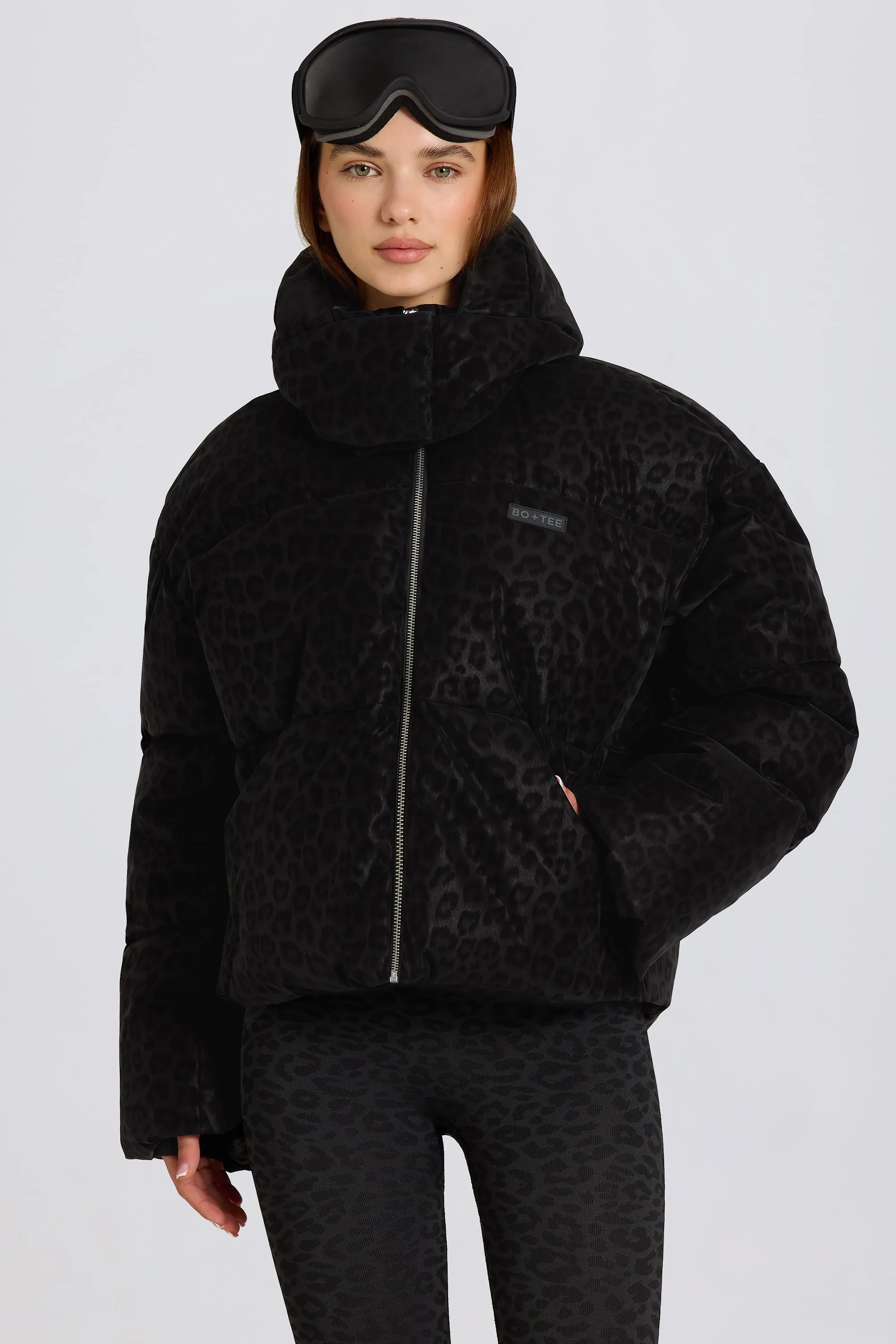 Waterproof Cropped Oversized Ski Jacket in Black Leopard sold by Bo + Tee