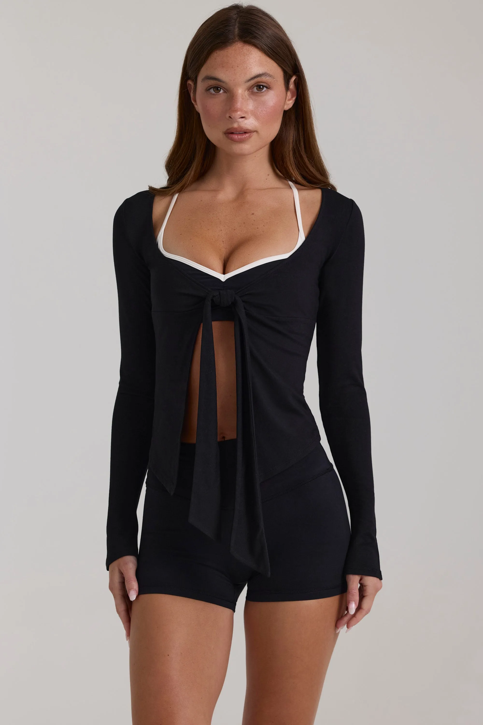 Modal Tie-Front Top in Black sold by Bo + Tee