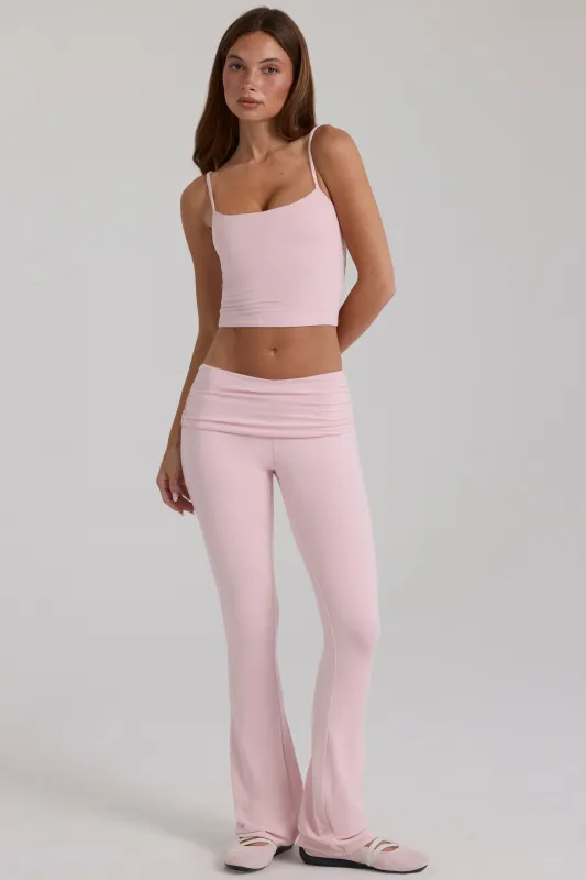 Modal Mid-Rise Flared Trousers in Blush made by Bo + Tee