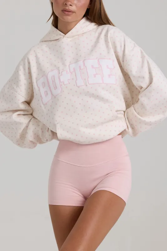 Oversized Applique Hoodie in Ivory Polka Dot made by Bo + Tee