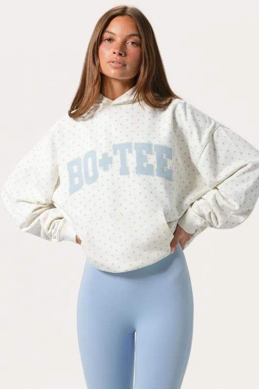 Oversized Applique Hoodie in Marshmallow Polka Dot made by Bo + Tee