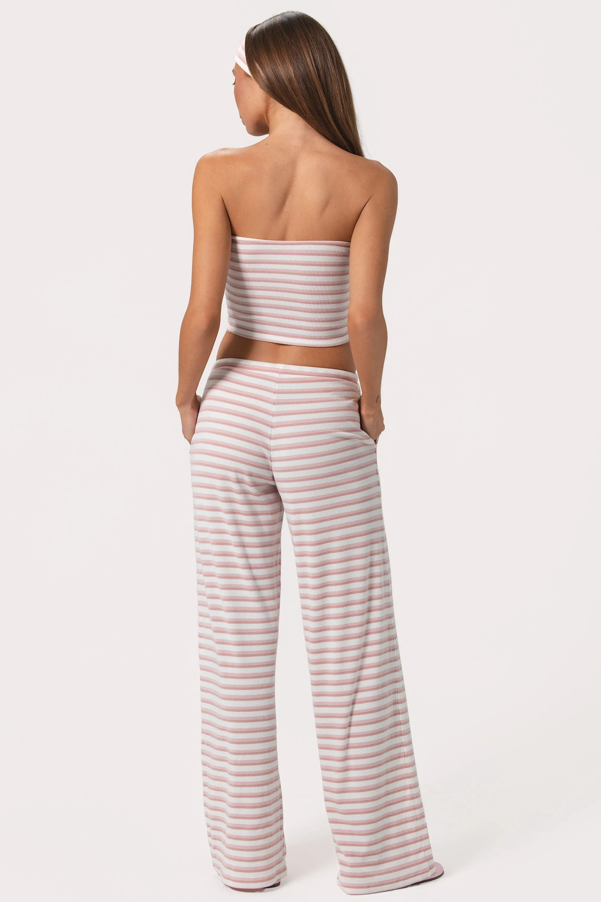 Ribbed Jersey Low-Rise Trousers in Pink Stripe sold by Bo + Tee product image thumbnail 2