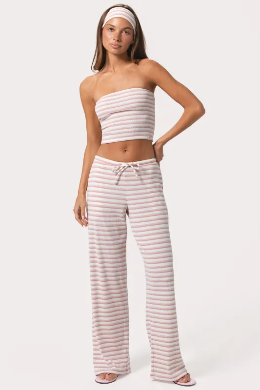 Ribbed Jersey Low-Rise Trousers in Pink Stripe made by Bo + Tee