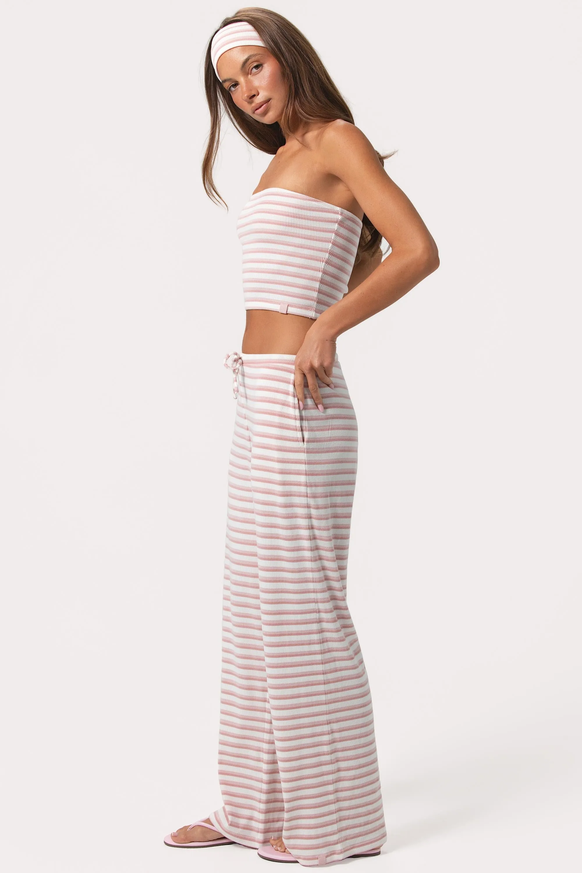 Ribbed Jersey Low-Rise Trousers in Pink Stripe sold by Bo + Tee product image thumbnail 3