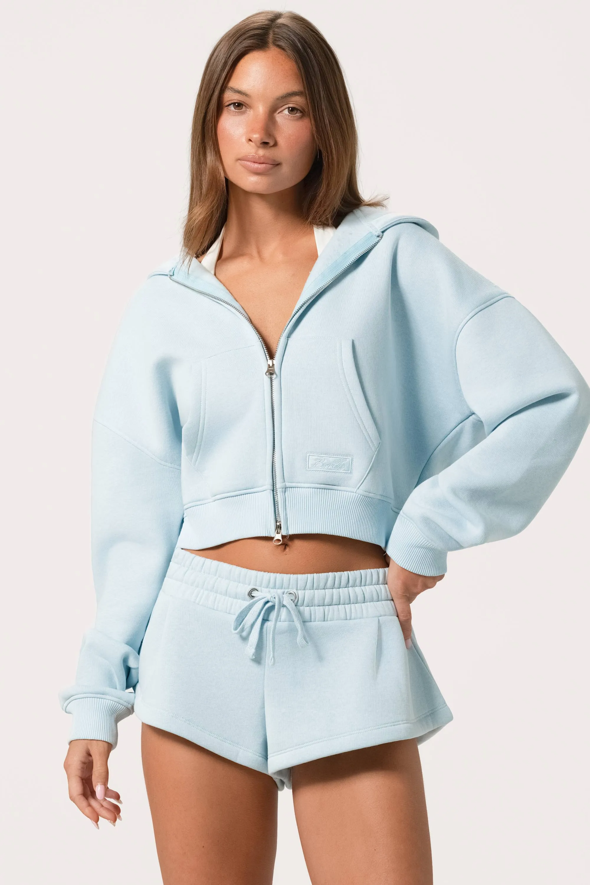 Oversized Zip-Up Hoodie in Powder Blue sold by Bo + Tee